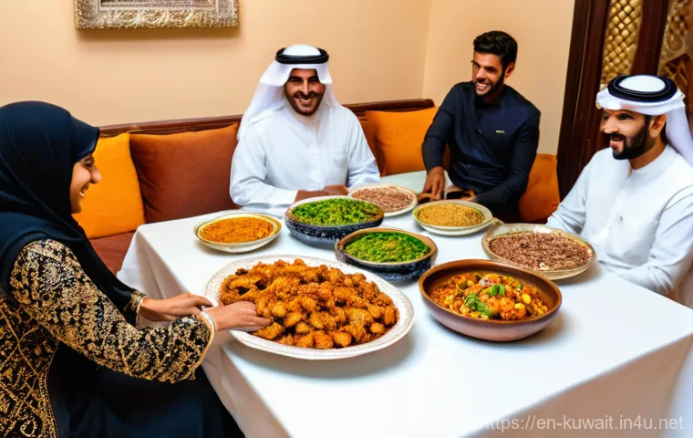 쿠웨이트 대표 요리 마치부스 - **Prompt:** A heartwarming scene of a Kuwaiti family, including a grandmother, parents, and children...