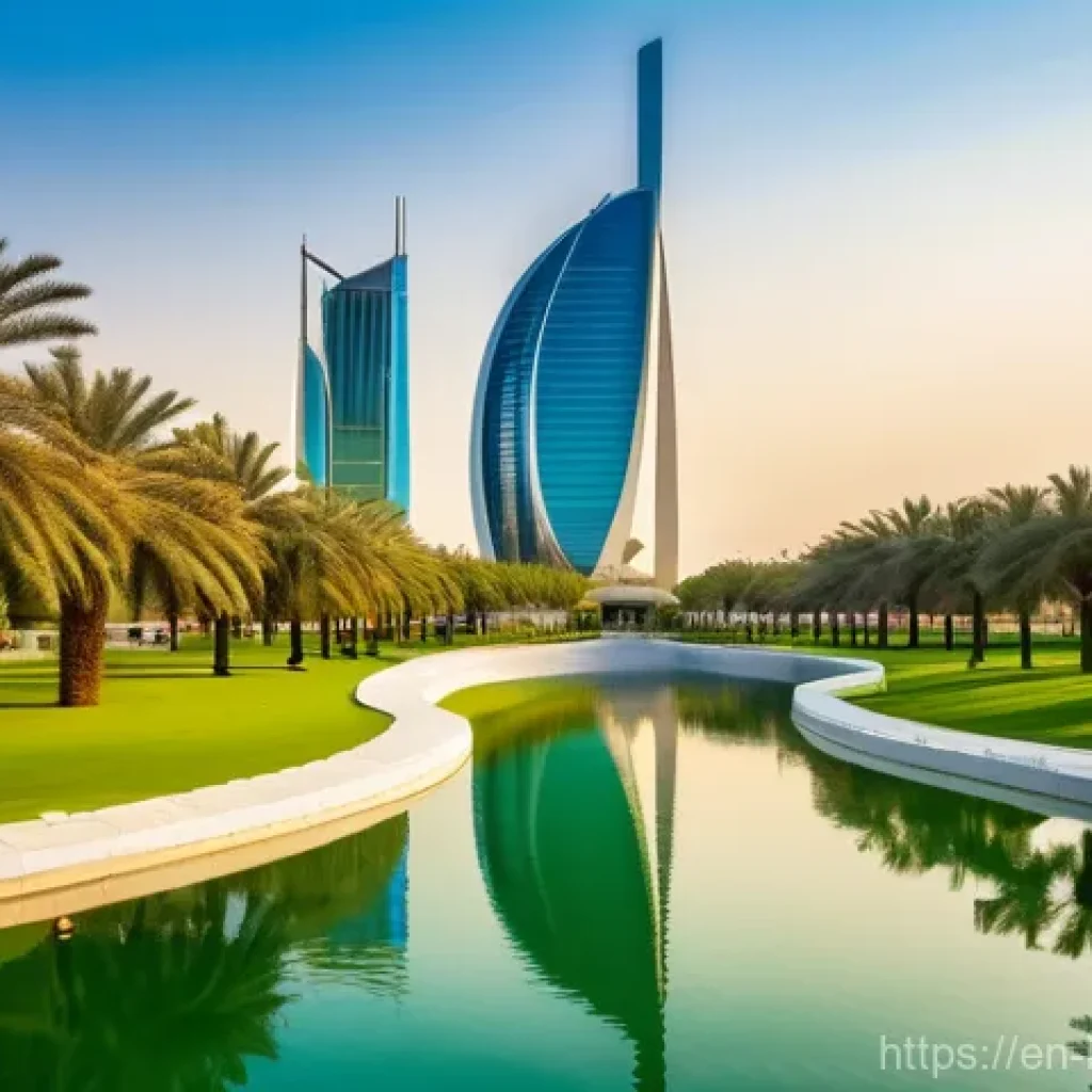 쿠웨이트 달전광장 방문 팁 - **Urban Oasis at Golden Hour: Al Shaheed Park's Lush Landscape and Modern Architecture**
    A breat...