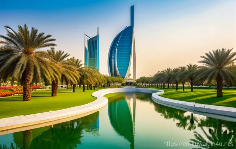 쿠웨이트 달전광장 방문 팁 - **Urban Oasis at Golden Hour: Al Shaheed Park's Lush Landscape and Modern Architecture**
    A breat...