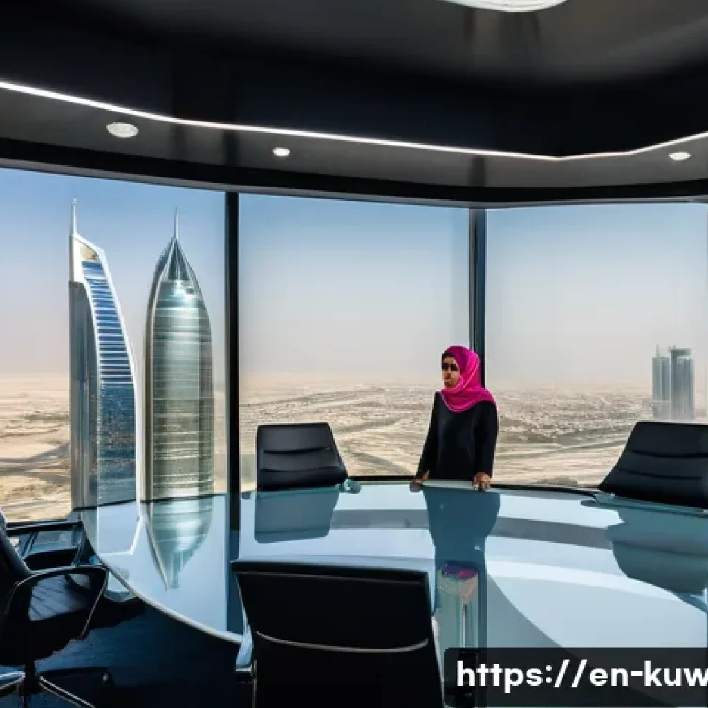 쿠웨이트 여성의 역할 변화 - **Prompt:** A dynamic, wide-angle shot in a brightly lit, modern corporate office in Kuwait City. In...
