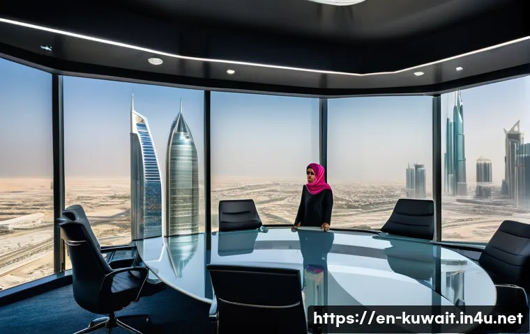 쿠웨이트 여성의 역할 변화 - **Prompt:** A dynamic, wide-angle shot in a brightly lit, modern corporate office in Kuwait City. In...