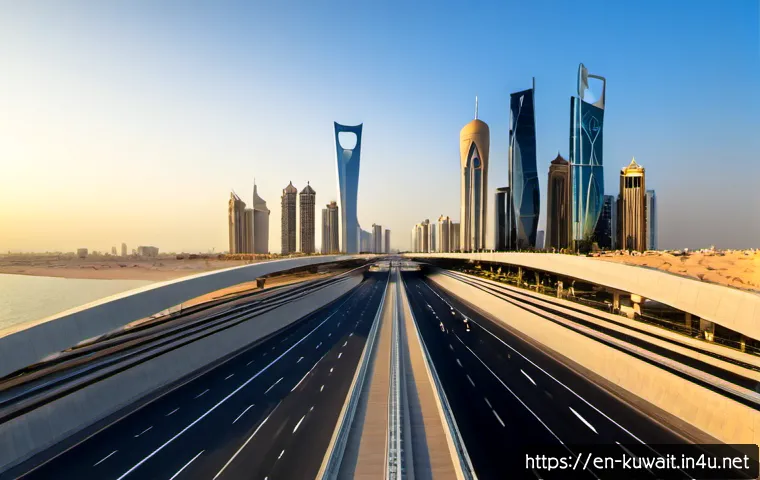 쿠웨이트와 사우디 관계 비교 - Photorealistic diplomatic comparison scene, Kuwait City skyline on the left with modern waterfront t...